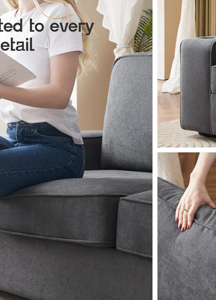 Contemporary Chenille Sofa Chair with Integrated Cup Holders and USB Ports, Charcoal Grey Upholstered Seating for Living Room