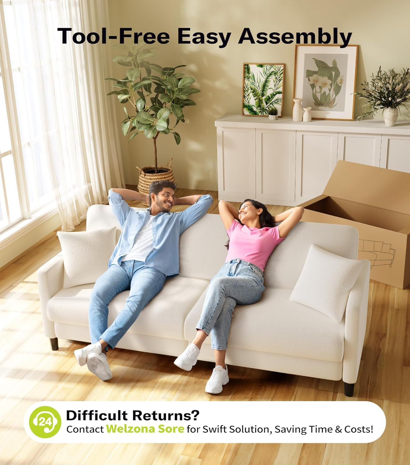 83" Couches for Living Room, Comfy Sofas for Living Room, Teddy Sofa Couch, Tool-Free Setup Loveseat Sofa, All-Wood Love Seat Couches, Small Couch 2 Pillows Included, Beige