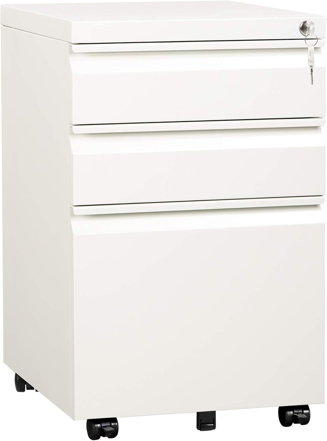 3 Drawer Mobile File Cabinet with Lock, under Desk Metal Filing Cabinet for Home Office/Legal/Letter/A4 File, Fully Assembled except Wheels, White