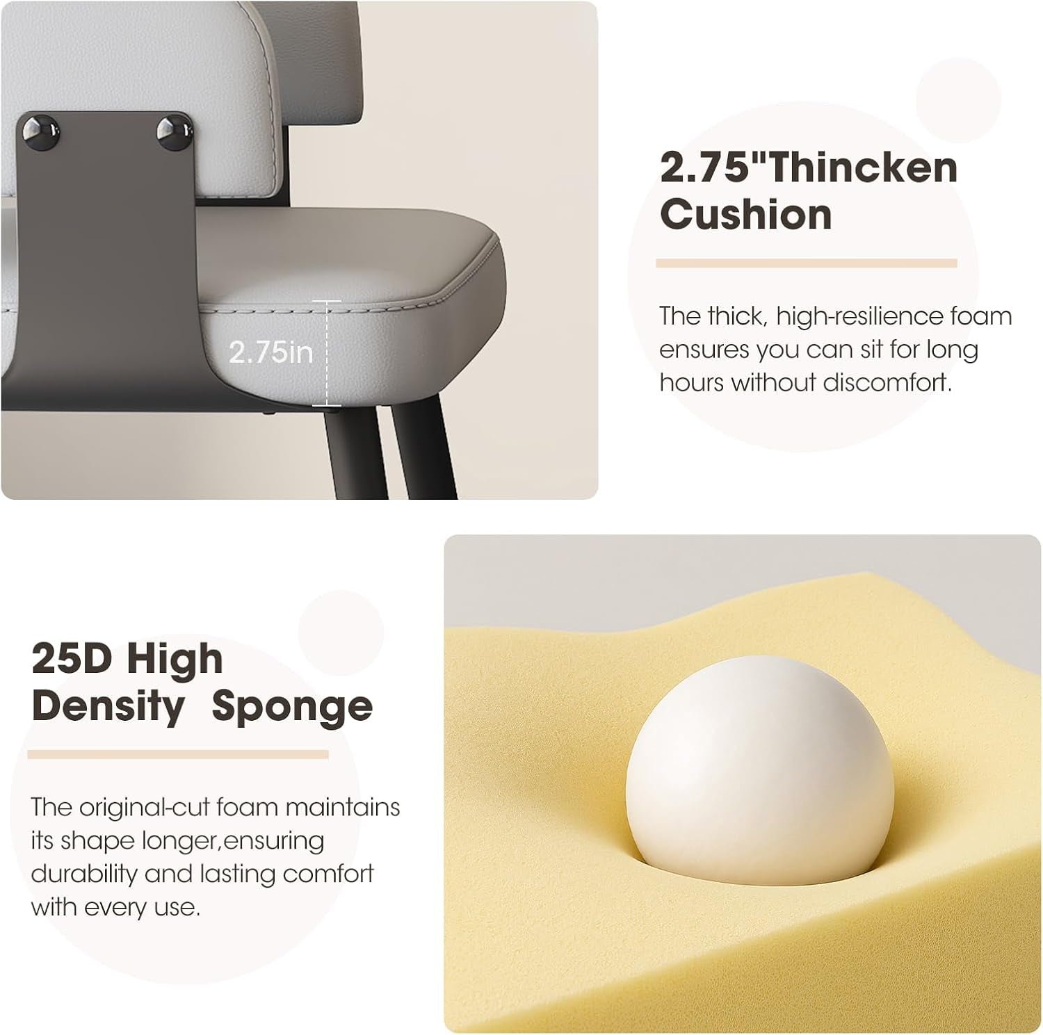 Modern Dining Chairs Set of 2, Upholstered Faux Leather Kitchen Side Chairs with Curved Open Back, Easy Assembly for Dining Room, Restaurant, Cafe, Warm Gray