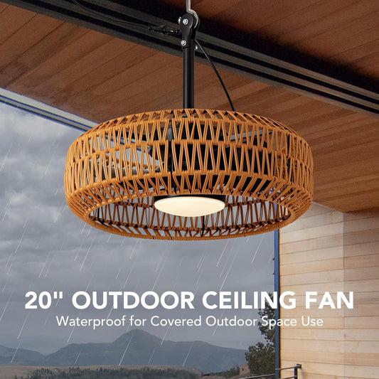 20" Outdoor Ceiling Fans with Lights for Patios, Waterproof Plug in Ceiling Fan with Remote, 3CCT Dimmable, Reversible, Gazebo Fan with Hanging Hook for Canopy,Pergola,Porch