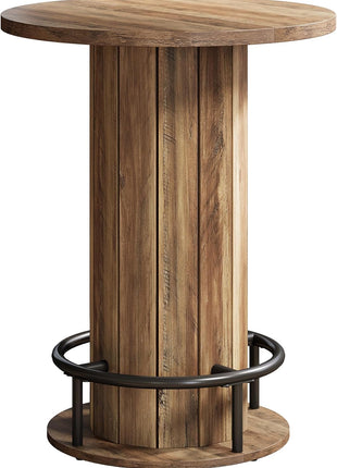 39.4-Inch Wood Bistro Pub Table with Metal Ring Footrest for Dining and Living Areas, Brown Finish