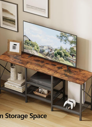 55-Inch Rustic Brown TV Stand with 3-Tier Open Shelves for Living Room and Bedroom