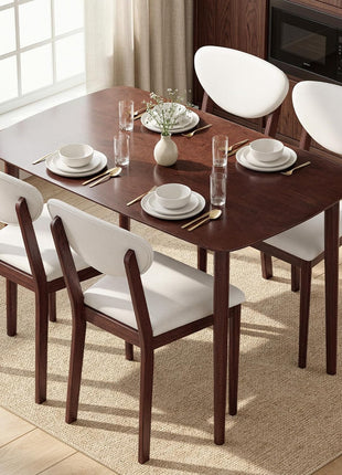5-Piece Mid-Century Modern Dining Set for Four with Upholstered Seats and Backrests, Solid Wood Frame, Perfect for Compact Spaces, Cream White