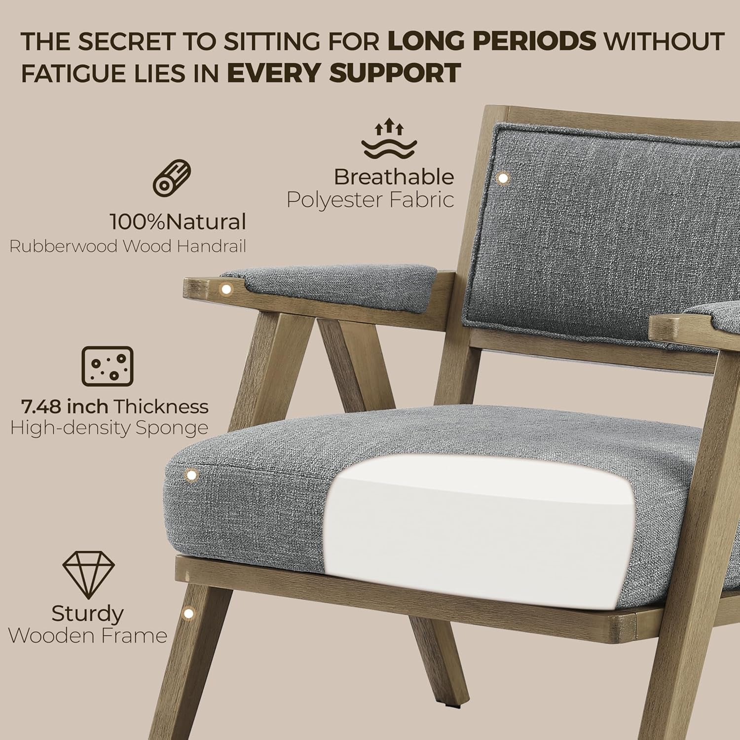 Mid-Century Modern Living Room Chair - Faux Shearling Upholstered Accent Chair with Solid Wood Frame, 265Lb Weight Capacity, Comfortable Seating for Living Room Bedroom Grey