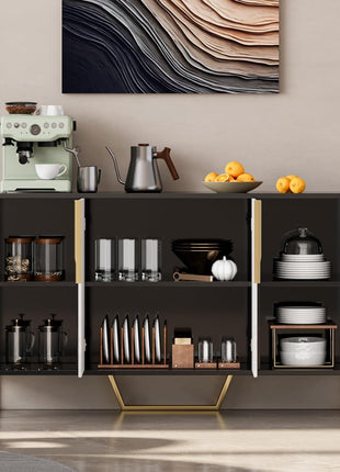 59-Inch Contemporary Buffet Sideboard Cabinet with Storage - Stainless Steel Frame, Four Doors, and Adjustable Shelves for Dining Room, Living Room, and Entryway