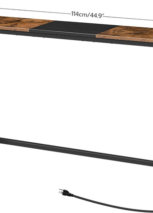 44.9-Inch Slim Console Table with Power Outlets, Rustic Brown and Black Finish, Ideal for Living Room, Foyer, and Hallway, Model BF114UXG01