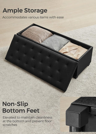 Ink Black Upholstered Storage Ottoman Bench with Legs - 15.7 x 43.3 x 15.7 Inches, Multi-functional Foot Rest and Storage Solution, Supports Up to 660 lbs, Perfect for Living Room, Bedroom, and Entryway, Model ULSF088B01
