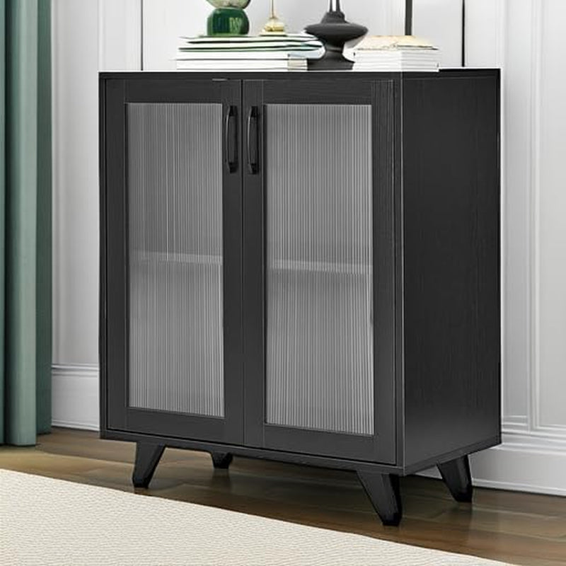 Kitchen Buffet Server Table Accent Sideboard Cupboard Server Buffet Console Table with Doors Cabinet(27Inch, Black)