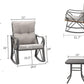 3 Piece Bistro Set Patio Rocking Chairs Outdoor Furniture W Warm Gray Cushions, Glass-Top Table for Garden, Pool, Backyard