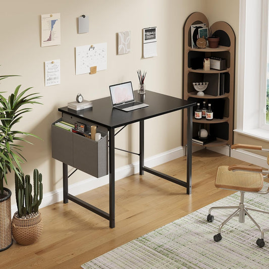 Small Computer Desk for Bedroom 32 Inch Home Office Desks for Small Spaces Writing Gaming Work Study Table with Storage Bag Black