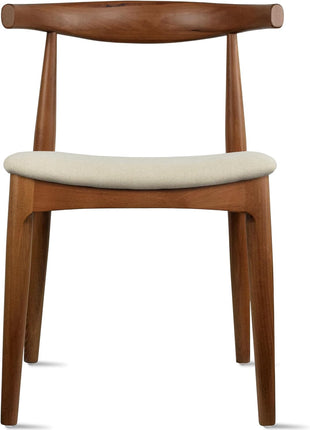 Set of 2 Solid Wooden Dining Chairs with Upholstered Beige Linen Cushioned Seats | Modern Farmhouse Elbow Side Chairs for Home, Kitchen, Office, and Meetings (Espresso)