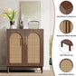 Set of 2 Rattan Sideboard Buffet Cabinet with Storage, 59 Inch Accent Cabinet for Dining Room, Living Room, Kitchen, Rattan and Dark Brown