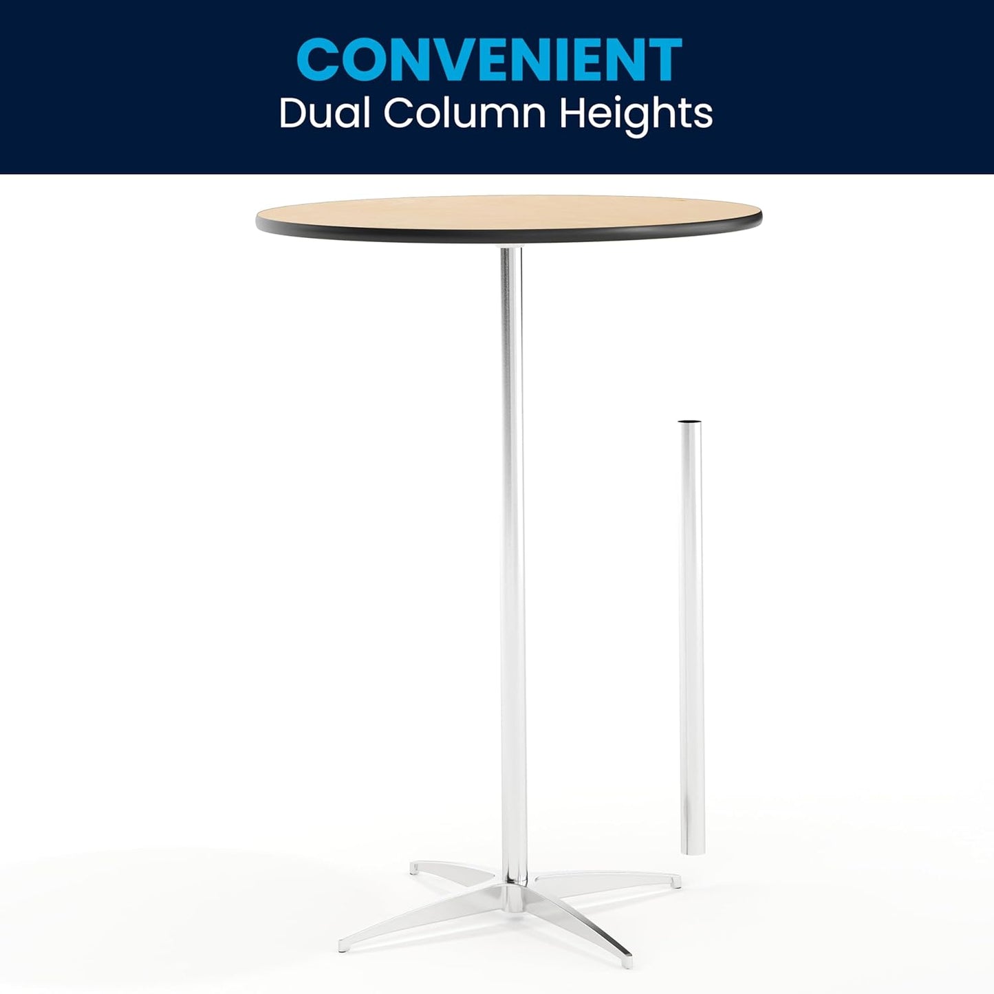 Lars 30" round Cocktail Table with 30" and 42" Columns, Adjustable Standard or Bar Height round Table for Events or Home Use, Natural