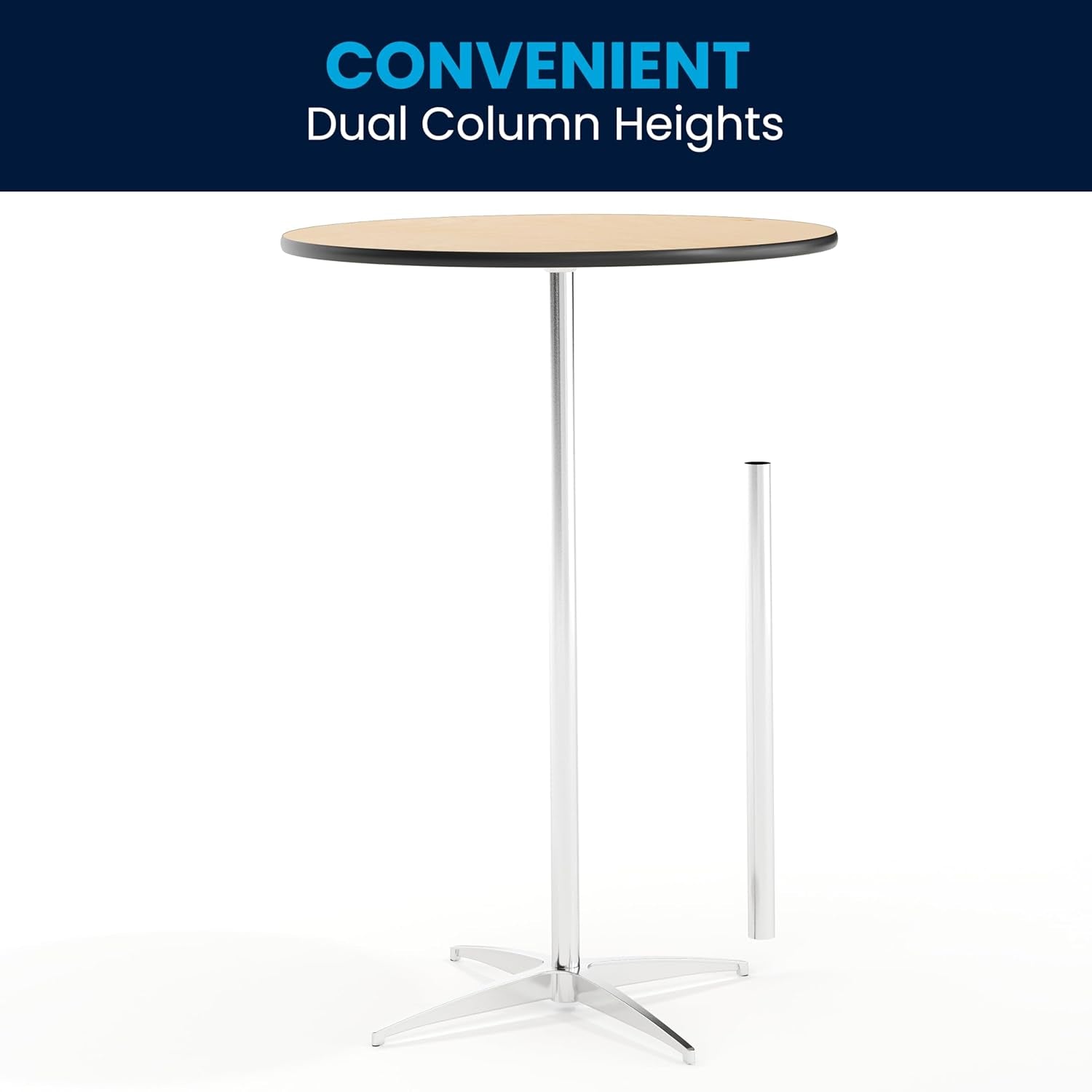 Lars 30" round Cocktail Table with 30" and 42" Columns, Adjustable Standard or Bar Height round Table for Events or Home Use, Natural
