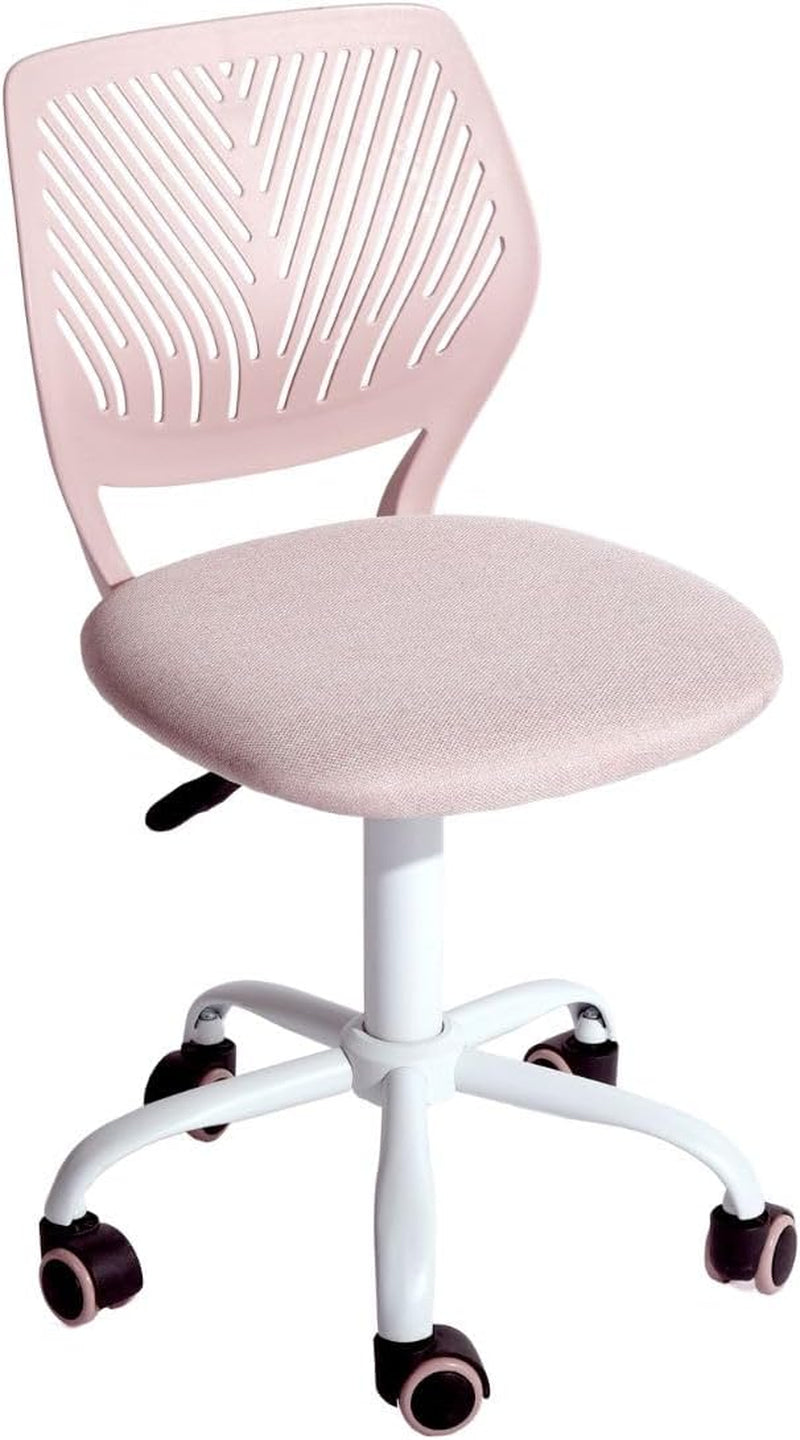 Armless Home Office Desk Chair, Colorful Task Chair with Soft Mesh Padded Cushion, Height Adjustable Swivel Study Computer Chair for for Girls Boys Teens (Pink Ⅰ, 1PC)