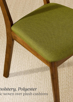 Mid-Century Modern Upholstered Dining Chairs Set of 2, Armless with Seat Cushion and Padded Backrest - Walnut and Olive Finish