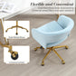 Home Office Swivel Desk Chair, Modern Velvet Vanity Chair, Height Adjustable Armchair with Gold Base, Ergonomic Office Chair for Task Study Computer Room, Light Blue