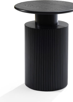 Luxenhome 21-Inch Fluted Black Round Side Table - Contemporary Accent End Table for Living Room, Bedroom, and Nightstand Applications