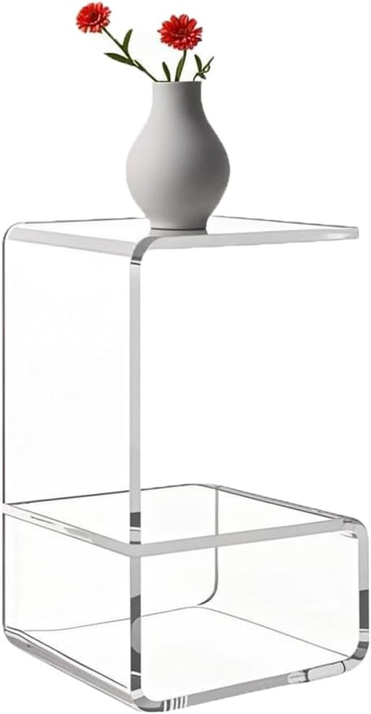 Acrylic End Table for Nightstand,21" H C-Shaped End Table for Living Room,Bedside Table for Bedroom.Side Tables for Living Room for Small Spaces,Clear