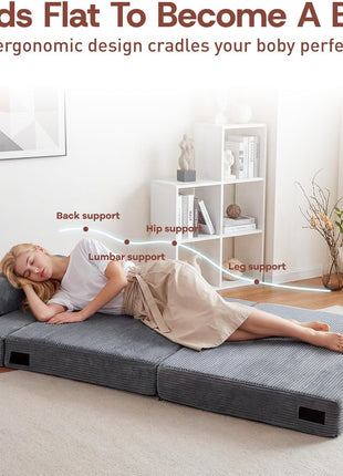 Multifunctional 4-in-1 Folding Sofa Bed with Armrest - Convertible Portable Sleeper Chair for Living Room and Bedroom - Washable Grey Cover