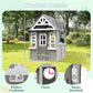 Kids Outdoor Cedar Playhouse, Weather-Resistant Gray Wooden Play House for Ages 3–8 with Play Kitchen, Working Doorbell, Toy Phone & Flowerpots — Durable Backyard Gift for Creative & Social Play