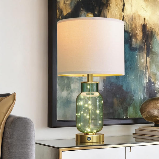 22" Glass Table Lamps Set of 2, Green Modern Bedside Lamp with LED Night Light for Living Room, Nightstand Lamp with USB Ports for Bedrooms, Study Room, End Table(2 Bulbs Included)