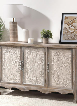 Farmhouse Style Sideboard Buffet Cabinet - 49" Solid Wood Credenza with Storage, 3-Door Design for Dining Room, Living Room, and Hallway in Provence Gray