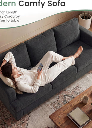 2-Piece Modern Sofa Set: 3-Seater Couch and Loveseat with Deep Seats in Dark Grey Chenille, Ideal for Living Rooms