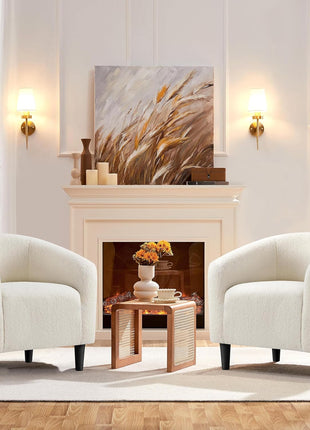 Set of 2 Ivory Barrel Accent Chairs with Plush Armrests for Living Room, Bedroom, Waiting Area, and Office