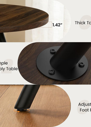 34.6" Round Dining Table Set for Four with Contemporary Faux Leather Chairs, Space-Efficient MDF Design in Walnut and Beige U-Shaped Seating