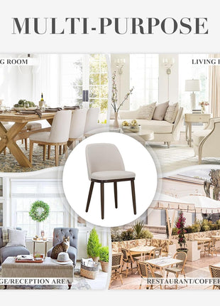 Set of 4 Modern Upholstered Dining Chairs with Back Support and Wooden Legs, Beige Fabric for Kitchen and Dining Room