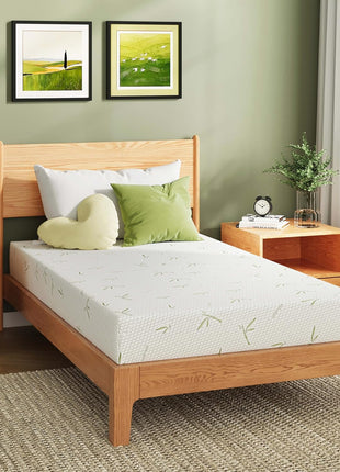 8-Inch Twin Mattress with Cooling Green Tea Gel Memory Foam for Enhanced Pressure Relief, Medium Plush, Fiberglass-Free, Bed in a Box, CertiPUR-US Certified, Green
