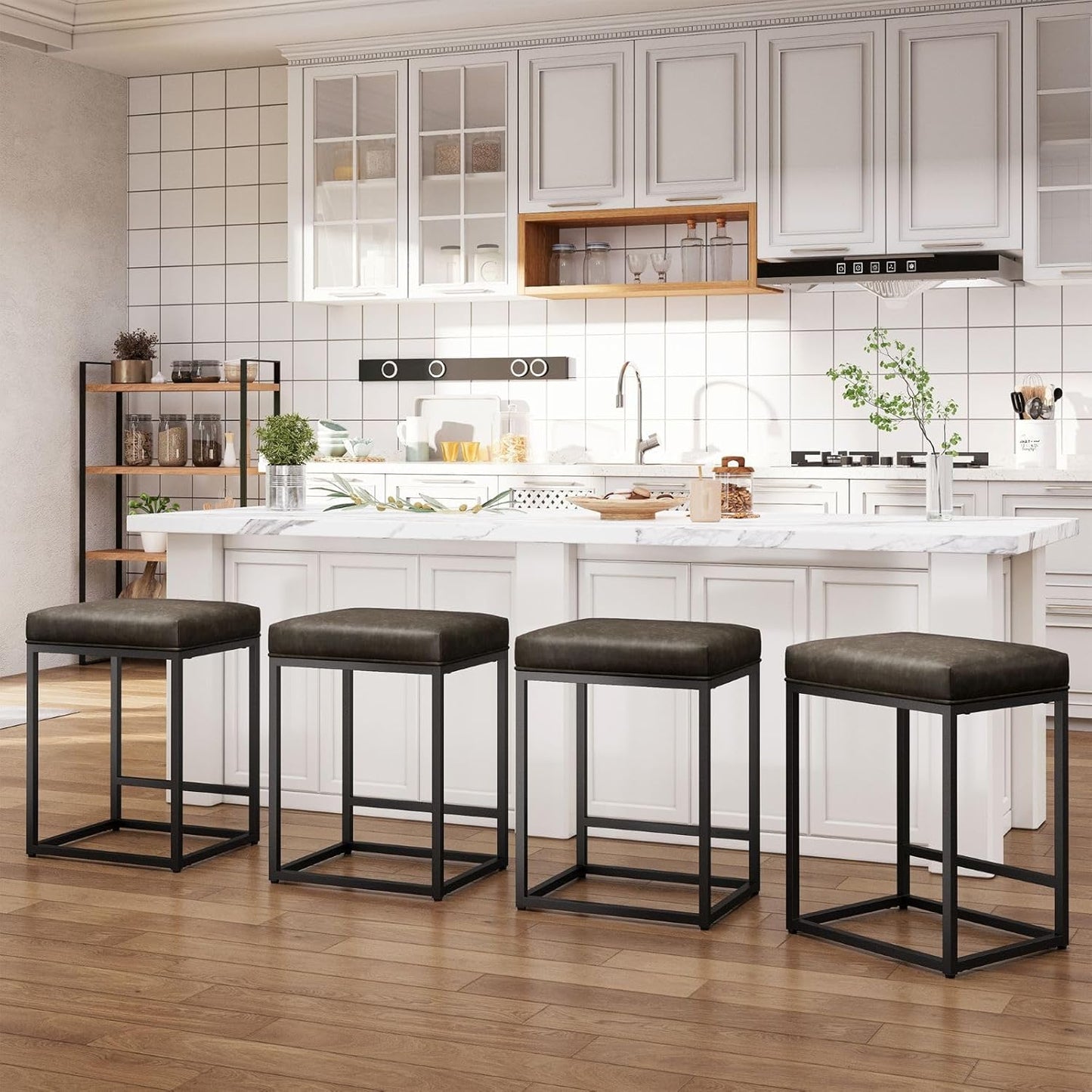 Counter Height Bar Stools Set of 4, Modern PU Leather 24" Bar Chairs with Metal Frame,Grey