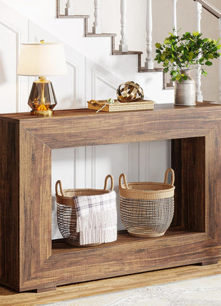 47-Inch Industrial Farmhouse Console Table with Storage for Living Room and Hallway
