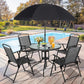 6 Piece Folding Patio Dining Set,Small Metal Outdoor Garden Patio Table and Chair Set W/Umbrella for Lawn,Deck,Backyard,Black