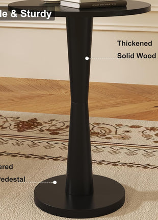 Set of 2 Round Pedestal Accent Tables with 15" Top and Solid Wood Legs for Small Spaces, Living Room, Bedroom, Corner (Black)