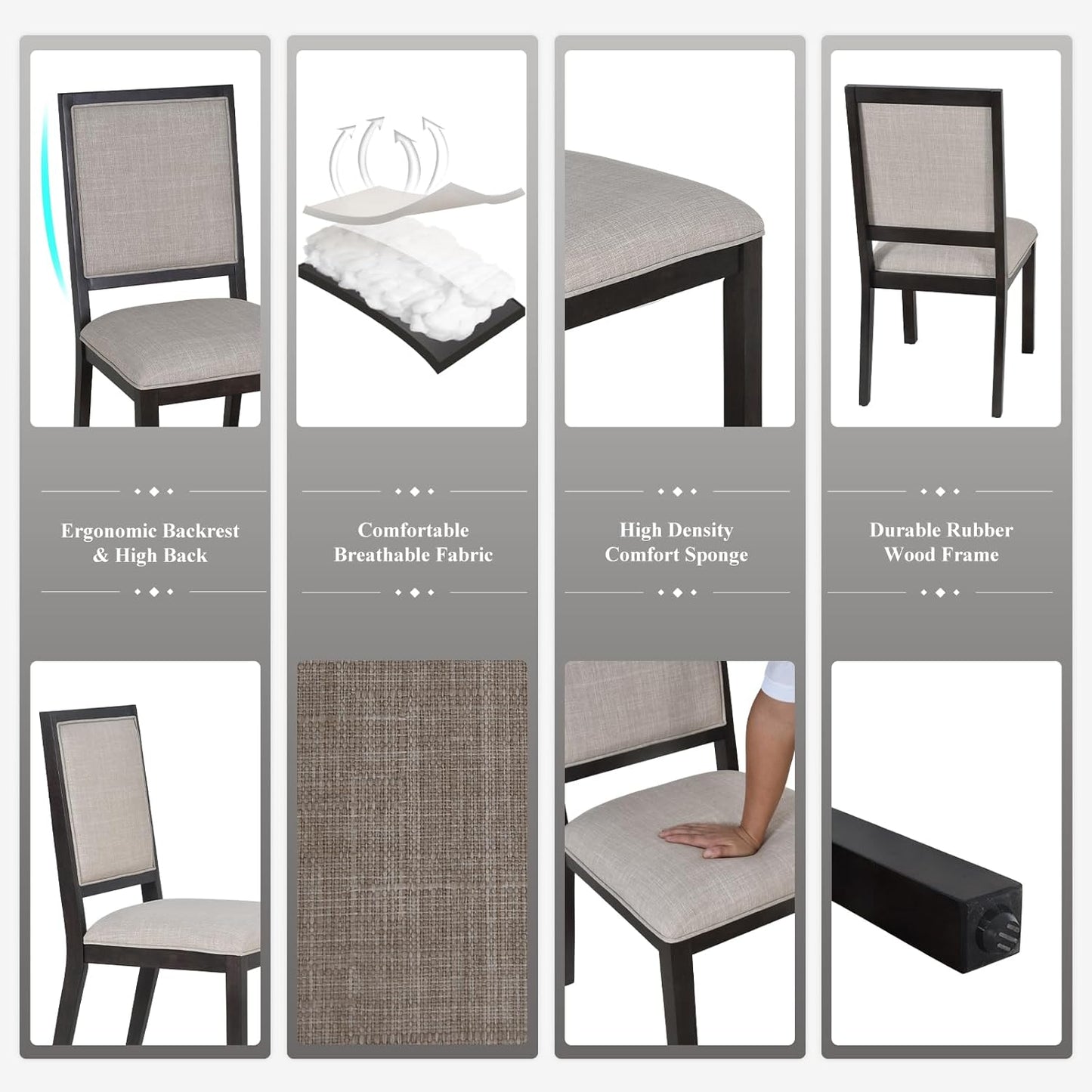 Upholstered Dining Chairs Set of 4, Mid Century Modern Dining Room Chairs, 19 Inch Kitchen Chairs with Back for Dining Room Restaurant, Brown