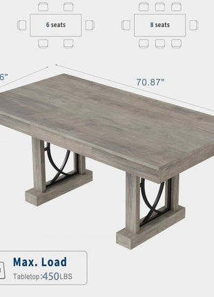Wooden Farmhouse Dining Table for 6-8 with Dual Large Drawers, 71-Inch Rectangular Design, Durable Frame, Rustic Gray Finish