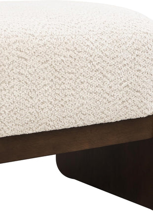Arden Minimalist Rectangular Loop Yarn Fabric Ottoman Bench with Rubberwood Frame for Versatile Entryway and Living Room Seating in Beige and Brown