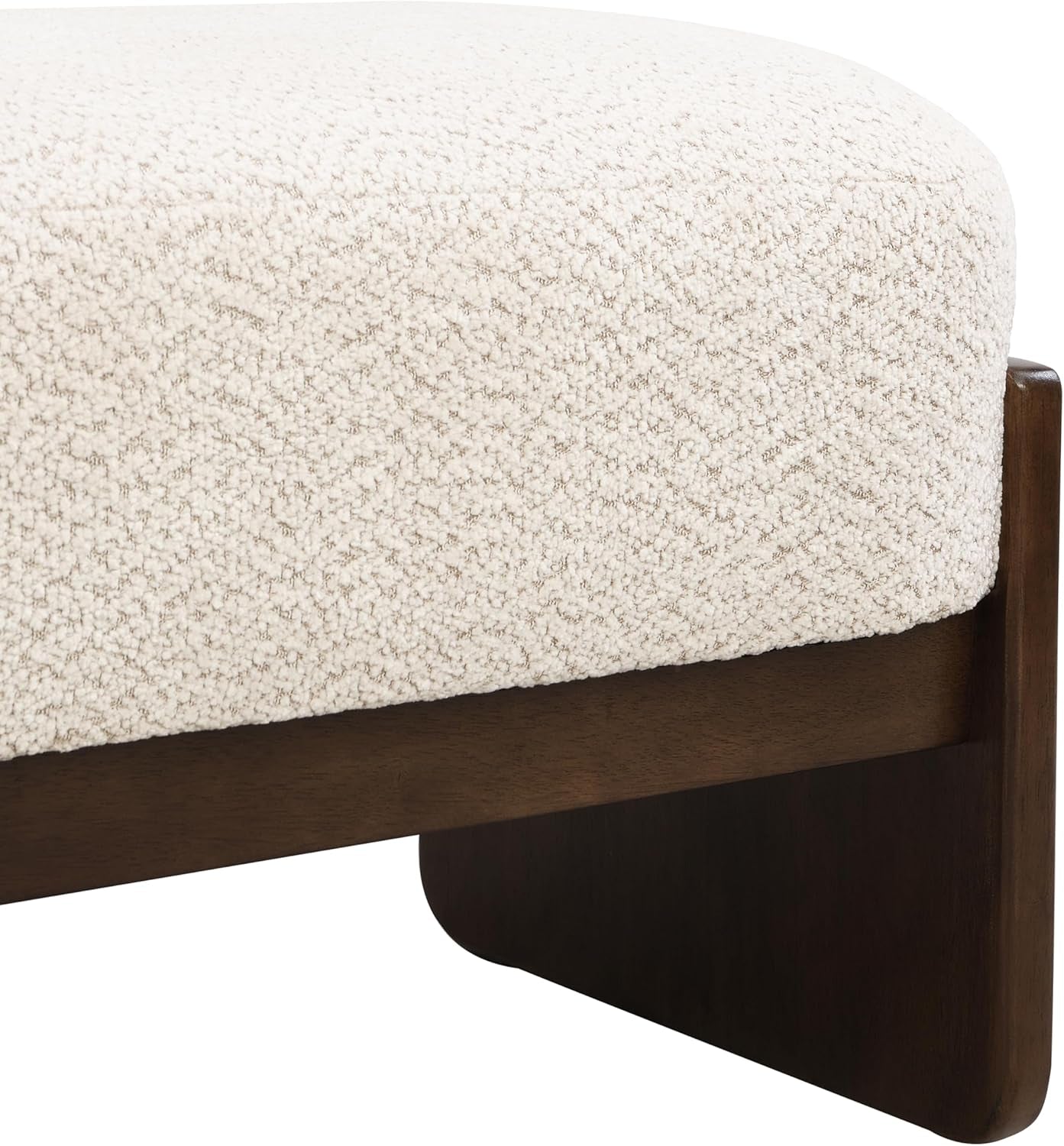 Arden Minimalist Style Rectangular Loop Yarn Fabric Ottoman Bench, Rubberwood Frame, Entryway Bench, Living Room Sofa Extra Seat, End of Bed Footstool, Beige+Brown