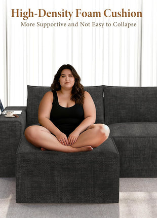 114" Modular Boneless Sofa: Modern 3-Seat Sectional with Ottoman, Deep Seats, and Convertible Chenille, Dark Grey - No Assembly Required