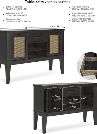 Galliden Urban 2-Door Dining Server by Signature Design by Ashley featuring Reversible Wine Rack Shelf, Adjustable Shelves, and Felt-Lined Drawer in Black and Light Brown