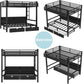 Full over Full Bunk Bed with Storage Shelves and Drawers, Metal Bunk Beds with Lights and USB Ports, Lower Bunkbed Can Be Converted, for Guest Room, Bedroom, Dorms, Muti-Function and Noise-Free, Black