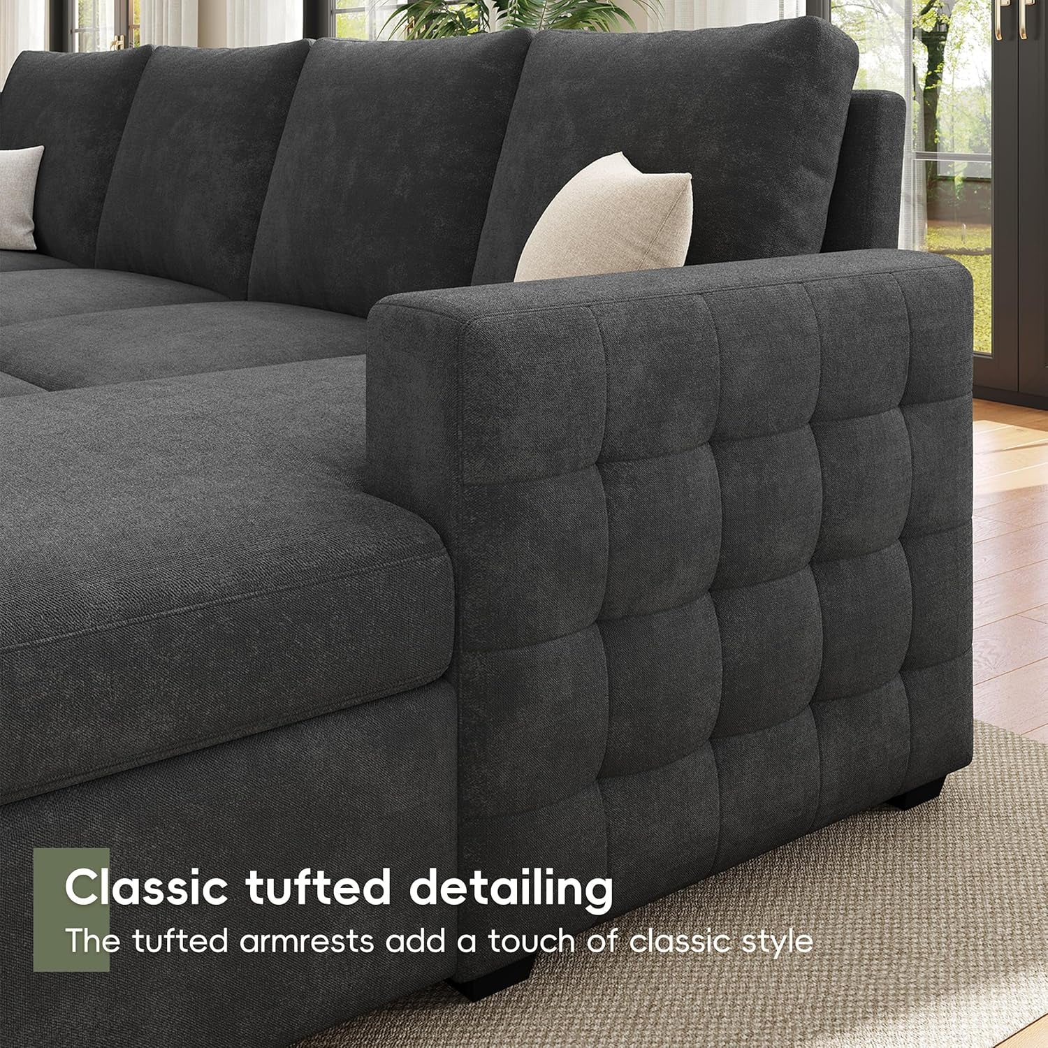 104" Sectional Sleeper Sofa Bed, Pull Out Couch with Storage, Modular Cloud Sofa with Chaise, 7 Seat U Shaped Sectional Couches for Living Room& Apartment, Convertible Sofas, Gray Couch