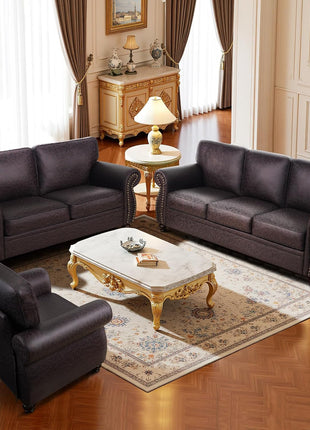 Mid-Century Modern Living Room Furniture Sets: Elegant Sofa and Couch Combinations with Rivet Accents