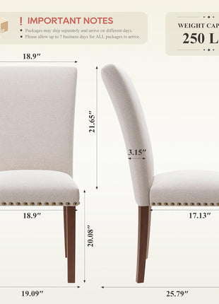 Upholstered Dining Chairs Set of 4 in Parsons Style, Beige Linen Accent Chairs with High Back for Round Kitchen Tables or Small Dining Rooms – Comfortable and Stylish