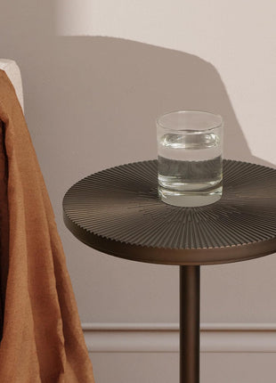 Carved Top Martini Table - Compact Pedestal Side Table with Weighted Base for Living Room, Bedroom, and Bathroom - Brown Finish