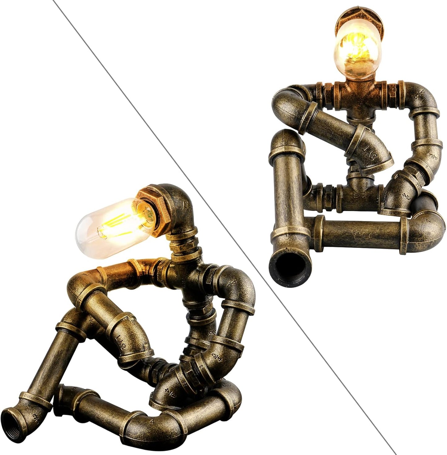 Steampunk Table Lamp, Creative Robot Style Desk Lamp Vintage Industrial Water Pipe Light for Bedside Table Nightstand Bar Restaurant Café