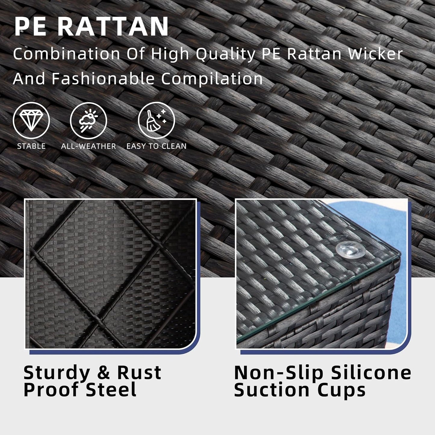 5 Piece Patio Furniture Sets, Outdoor Patio Set Sectional Sofa, All-Weather PE Rattan Outdoor Couch with Ottoman, Glass Table for Garden, Backyard, Porch, Beige